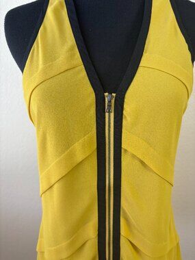 Naked Zebra Yellow Zip Front Sleeveless Blouse Medium